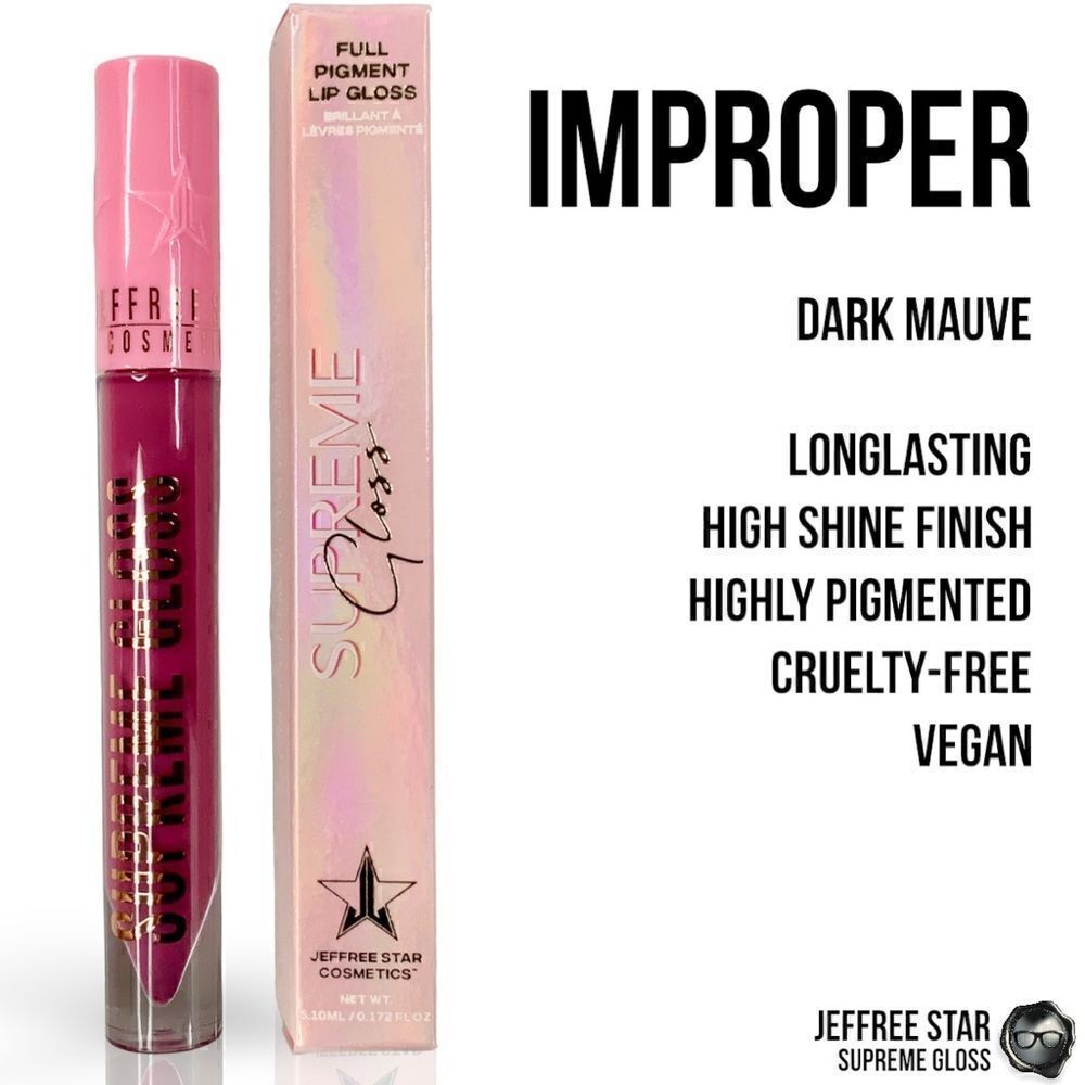 JEFFREE STAR IMPROPER SUPREME GLOSS FULL PIGMENT LIP COLOR DARK MAUVE NEW IN BOX